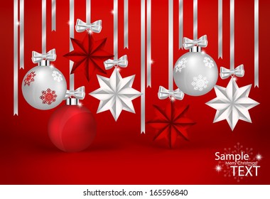 Christmas decorations with ribbon and bow, vector illustration.