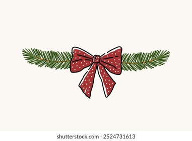 Christmas decorations set with Bow. New Year and Christmas holiday decorations. Cozy decorative holiday elements. Flat vector illustration 