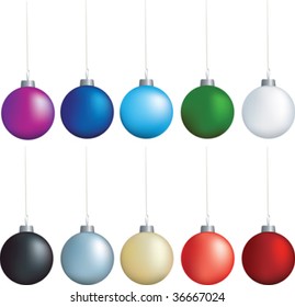 christmas decorations set of colored baubles on white