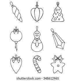 Christmas decorations, set of contour icons.