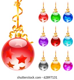 Christmas decorations Set decorated with colourful balloons isolated on a white background Vector