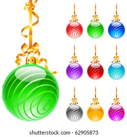 Christmas decorations Set decorated with colourful balloons isolated on a white background Vector