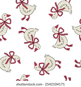 Christmas decorations set with Goose. New Year and Christmas holiday decorations. Cozy decorative holiday elements. Flat vector seamless pattern