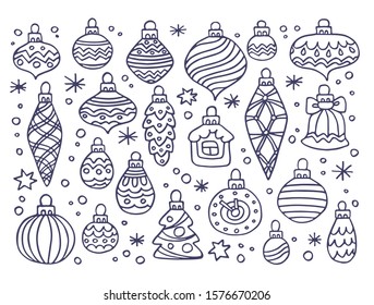 Christmas decorations set. Hand drawn style. Doodle style. Christmas or New Year vector illustration. Design elements for booklet, leaflet, flyer, banner.
