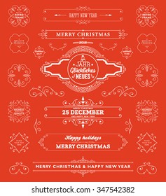 Christmas Decorations Set. Holiday Elements for Greeting Cards. Typographic Vintage Labels, Badges and Logos. Flourishes Calligraphic Collection.