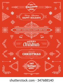 Christmas Decorations Set. Holiday Elements for Greeting Cards. Typographic Vintage Labels, Badges and Logos. Flourishes Calligraphic Collection.