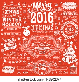 Christmas Decorations Set. Holiday Elements for Greeting Cards. Typographic Vintage Labels, Badges and Logos. Flourishes Calligraphic Collection.