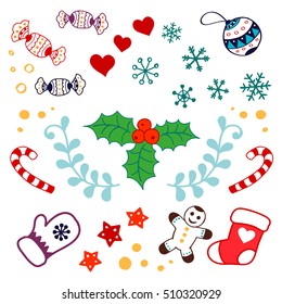 Christmas decorations set. Ready to use for greeting cards