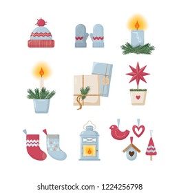 Christmas decorations set in scandinavian style