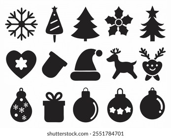 christmas decorations set. vector icon black collection eps
