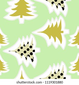  Christmas decorations, spruce seamless pattern, halftone,  dashed lines, tags. Hand drawn .