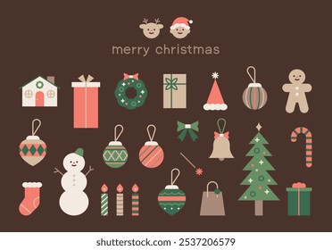 Christmas decorations and symbolic objects. outline simple vector illustration.