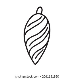 Christmas decorations. Christmas tree bauble with a pattern, for decorating greeting cards, holiday backgrounds. Vector illustration of various toys. Doodle set.

