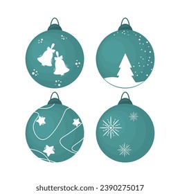 Decoraciones navideñas para el árbol de Navidad, redondo en forma, azul. Ilustración de Año Nuevo
