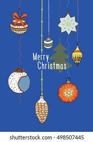 christmas decorations, vector card, new year collection.