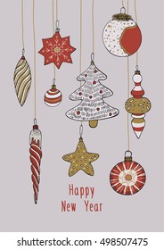 christmas decorations, vector card, new year collection.