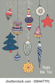 christmas decorations, vector card, new year collection.