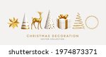 Christmas decorations vector collection. Set of realistic 3d white gold trending ornaments for christmas design isolated on white background. Christmas tree, star, deer, frame. Vector illustration 