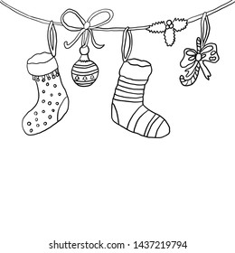 Christmas decorations in vector. Copy space. Place for text