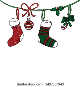 Christmas decorations in vector. Copy space. Place for text. Christmas card or banner.