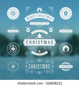 Christmas Decorations Vector Design Elements. Typographic elements, Symbols, Icons, Vintage Labels, Badges, Frames, Ornaments set. Flourishes calligraphic. Merry Christmas and Happy Holidays wishes.