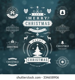 Christmas Decorations Vector Design Elements. Typographic elements, Symbols, Icons, Vintage Labels, Badges, Frames, Ornaments set. Flourishes calligraphic. Merry Christmas and Happy Holidays wishes.