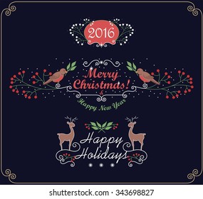 Christmas decorations vector design elements set. Merry Christmas and Happy Holidays wishes.