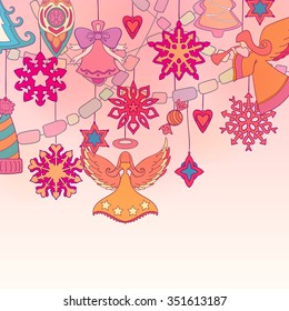 Christmas decorations. Vector illustration with snowflakes. New Year background