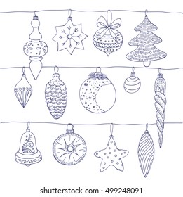 christmas decorations, vector line set, new year collection.