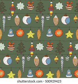 christmas decorations, vector pattern, new year background.