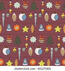 christmas decorations, vector pattern, new year background.