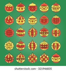 Christmas decorations. Vector set of balls. New Year background.