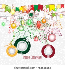 Christmas decorations. Vector set of decorative elements. New Year background.