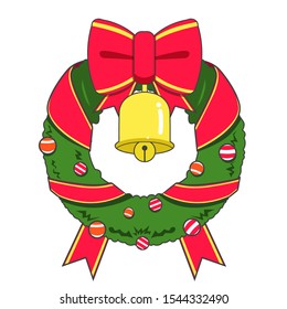 Christmas decorations vector with yellow bell and red ribbon