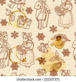 Christmas decorations vintage elements sheeps seamless pattern postcard background. Symbol 2015 year sheep. Retro vector background. 