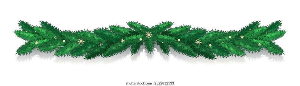 Christmas decorations vintage emblem colorful with xmas tree branches creating long green ribbon to decorate festive interior vector illustration