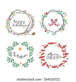 Christmas decorations / wreath / mistletoe, candy, garlands, lanterns / made with love