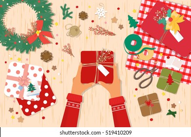 Christmas decorations.Preparing for Christmas card.