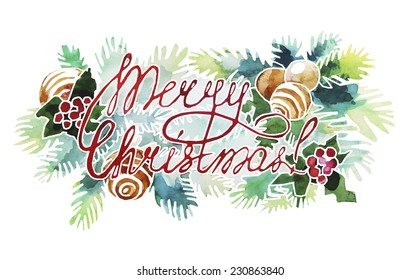 Christmas decoration.Text with fir branches