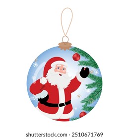 Christmas decorative ball with Santa Claus and tree 