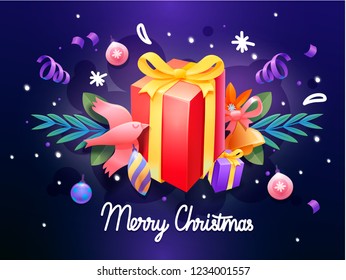 Christmas Decorative Banner made of Festive Elements with Calligraphic Season's Wishes. Vector illustration.