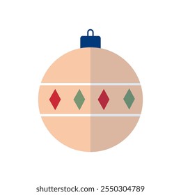 Christmas decorative bauble with ornament. Modern geometric Christmas flat design. Holiday theme clip art.