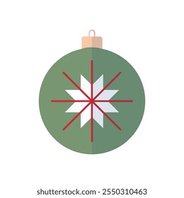 Christmas decorative bauble with snowflake. Modern geometric Christmas flat design. Holiday theme clip art.