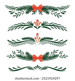 Christmas decorative border collection for greeting card, banner, invitation, vector illustration isolated on white background.