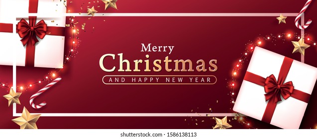 Christmas Decorative Border made of Festive Elements Background .Vector illustration. 