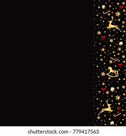 Christmas Decorative Border made of Festive Elements on black background Vector