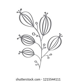 Christmas decorative branch elements design floral leaves in scandinavian style. Vector handdraw illustration for xmas greeting card