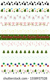 Christmas decorative brushes for digital illustration. Christmas tree, snowman, stars, snowflakes, balls and candy canes. Christmas frames.
