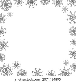 Christmas decorative card frame with silver snowflakes vector blank design template for text. 