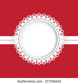Christmas decorative elegant round frame. Holidays background vector. Red festive christmas greetings card.
